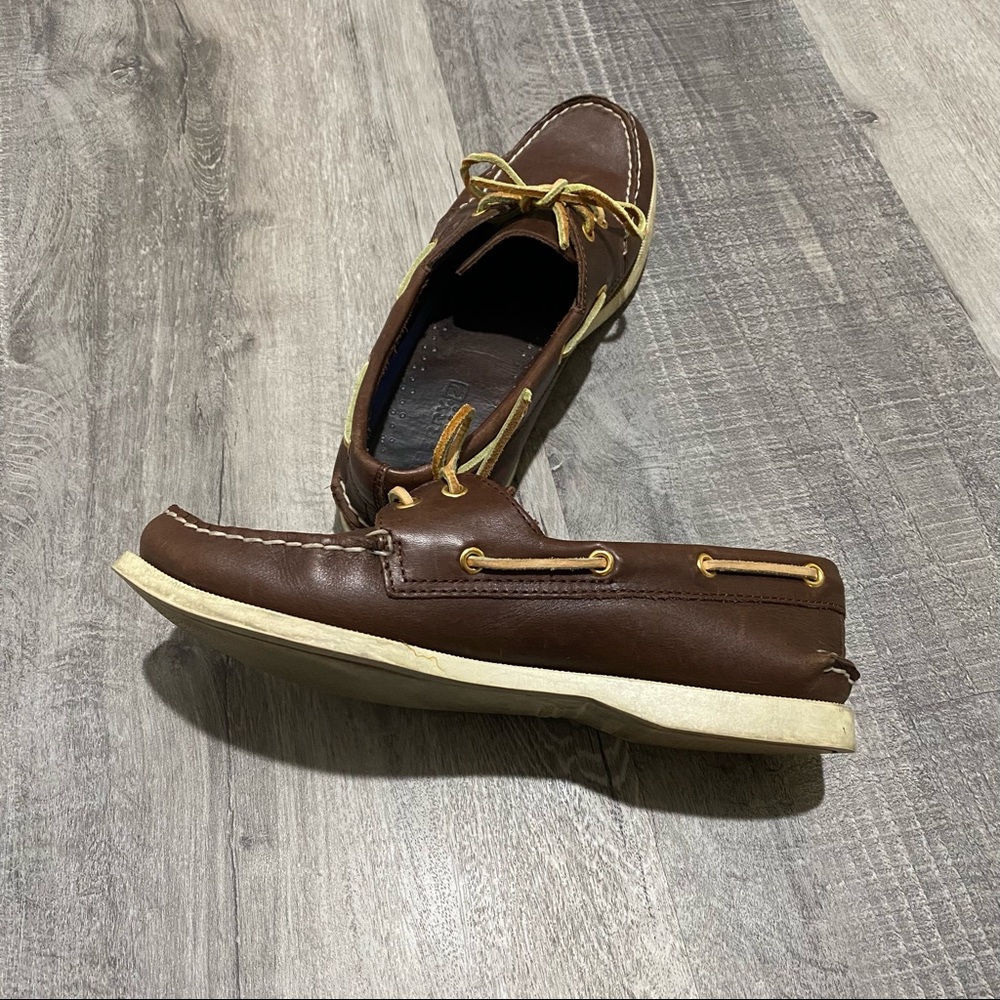 Sperry Brown Boat Shoes with Yellow Laces - Picture 2 of 7